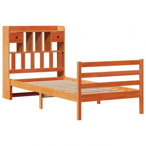 Seng med reol uden madras 75×190 cm - massivt fyrretræ, gyldenbrun