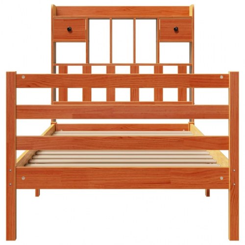 Seng med reol uden madras 75×190 cm - massivt fyrretræ, gyldenbrun