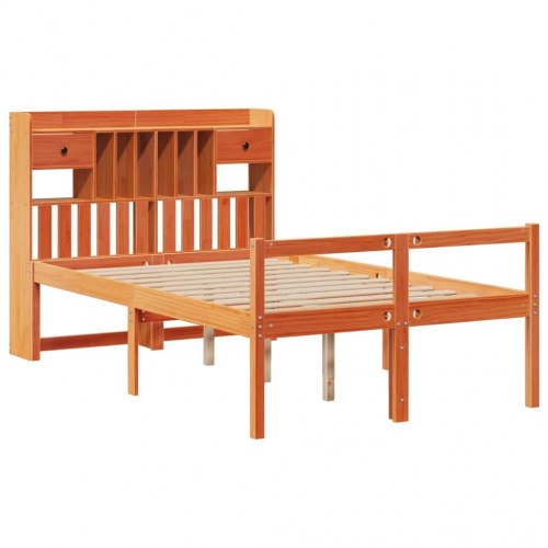 Seng med reol uden madras 120x200cm massivt fyrretræ gyldenbrun