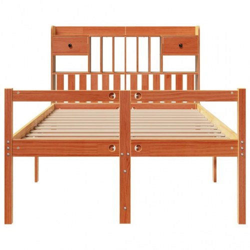 Seng med reol uden madras 120x200cm massivt fyrretræ gyldenbrun