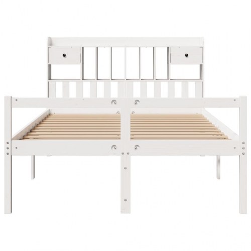 Seng med reol 150x200 cm - massivt fyrretræ, hvid (uden madras)