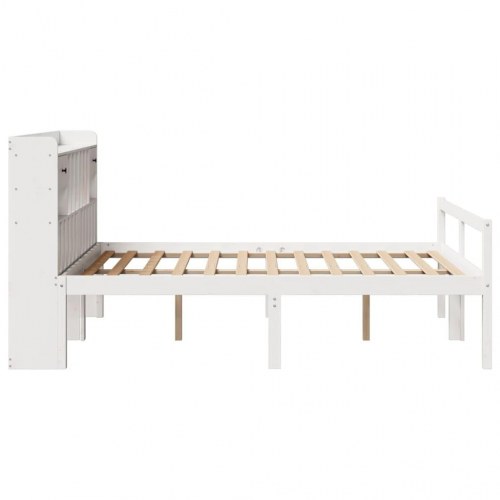 Seng med reol 150x200 cm - massivt fyrretræ, hvid (uden madras)