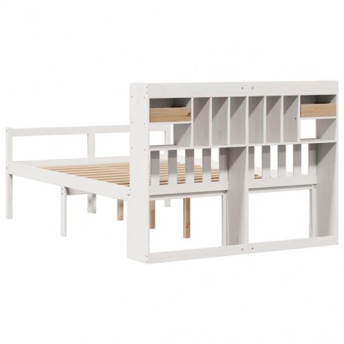 Seng med reol 150x200 cm - massivt fyrretræ, hvid (uden madras)