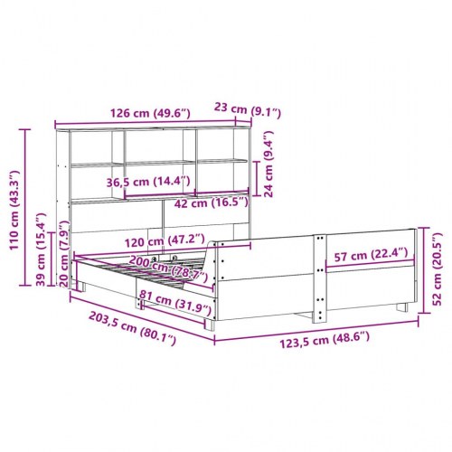 Sengeramme med opbevaringsgavl 120x200 cm - massivt fyrretræ, gyldenbrun
