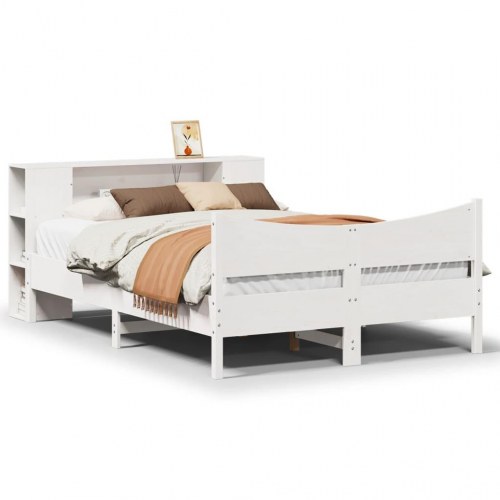 Sengeramme med opbevaring 160x200 cm - massivt fyrretræ, hvid