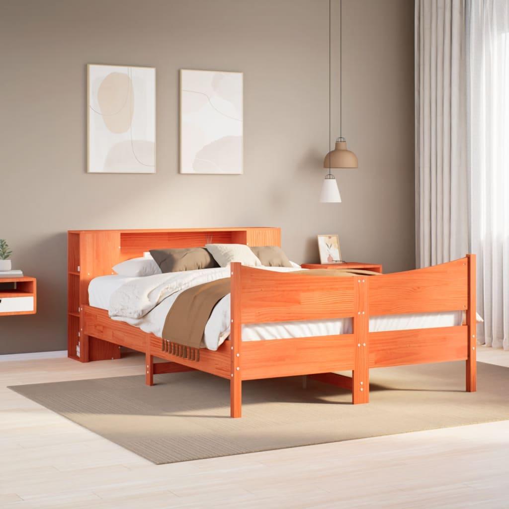 Sengeramme med opbevaringsgavl 140x190 cm - massivt fyrretræ, gyldenbrun