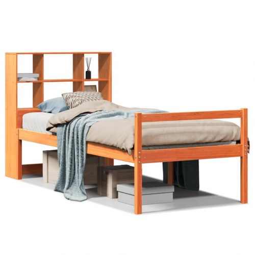 Seng med reol uden madras 75×190 cm - massivt fyr, gyldenbrun