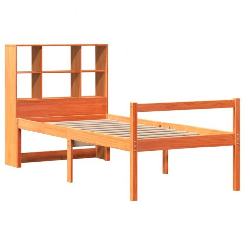 Seng med reol uden madras 75×190 cm - massivt fyr, gyldenbrun