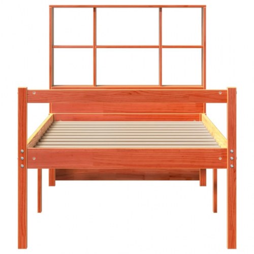 Seng med reol uden madras 75×190 cm - massivt fyr, gyldenbrun
