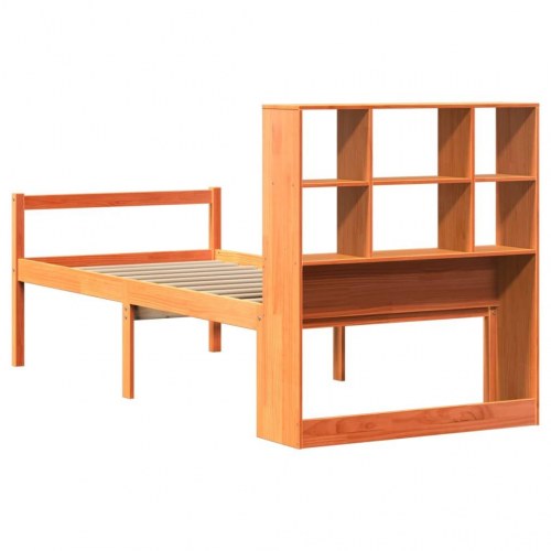 Seng med reol uden madras 75×190 cm - massivt fyr, gyldenbrun