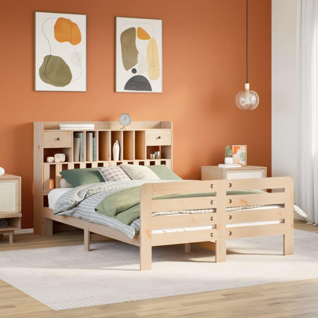 Seng med reol uden madras 150x200 cm massivt fyrretræ