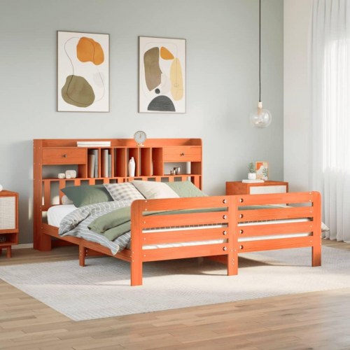 Seng med reol uden madras 180x200cm massivt fyrretræ gyldenbrun