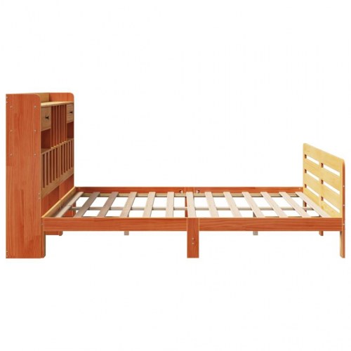 Seng med reol uden madras 180x200cm massivt fyrretræ gyldenbrun