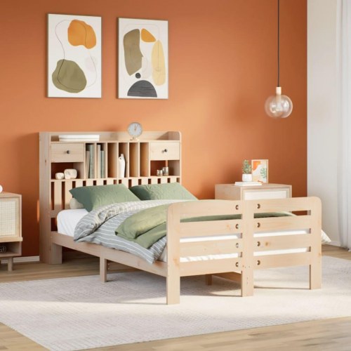 Seng med reol uden madras 135x190 cm - massivt fyrretræ
