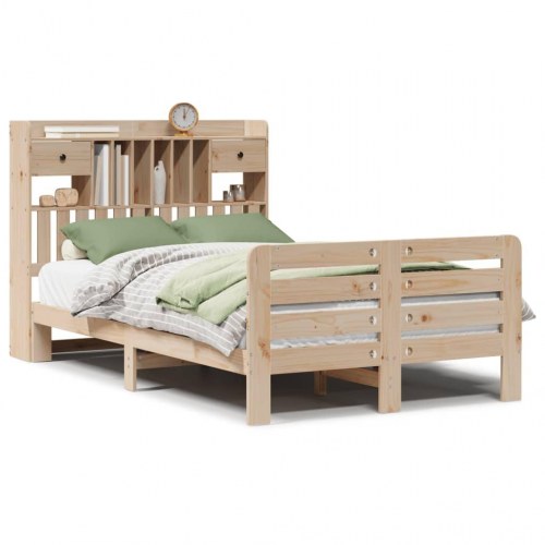 Seng med reol uden madras 135x190 cm - massivt fyrretræ