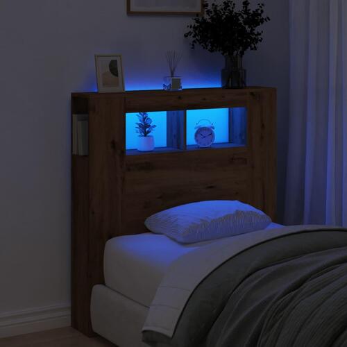 Sengegavl m. LED-lys 100x18,5x103,5 cm konstrueret træ kunsteg