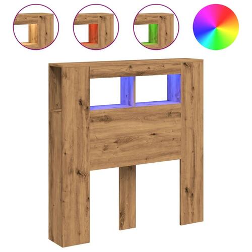 Sengegavl m. LED-lys 100x18,5x103,5 cm konstrueret træ kunsteg