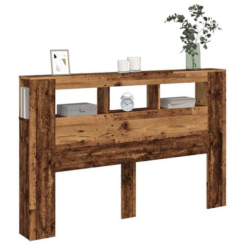 Sengegavl med LED 160x18,5x103,5 cm konstrueret træ antikt træ