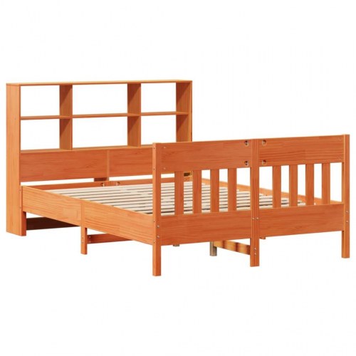 Sengeramme i massivt fyrretræ med hylde gavl 140x190 cm - gyldenbrun