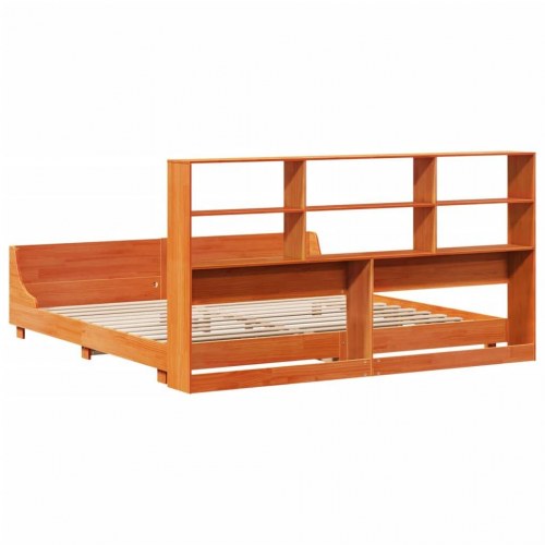 Sengeramme 180x200 cm i massivt fyrretræ med sengegavl og opbevaring - gyldenbrun