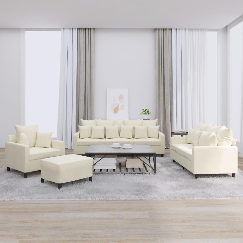 Sofasæt 3 Dele Velour - Creme / med hynder og fodskamler