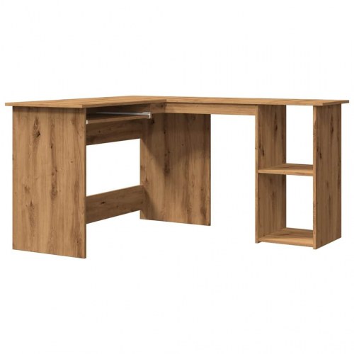 Hjørneskrivebord i konstrueret træ - L-form, 120×140×75 cm, artisan egetræ