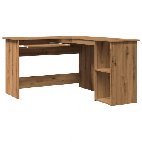 Hjørneskrivebord i konstrueret træ - L-form, 120×140×75 cm, artisan egetræ