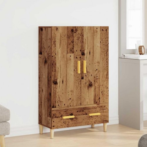 Skab med 2 låger og 1 skuffe - antikt træ, 70 x 31 x 115 cm