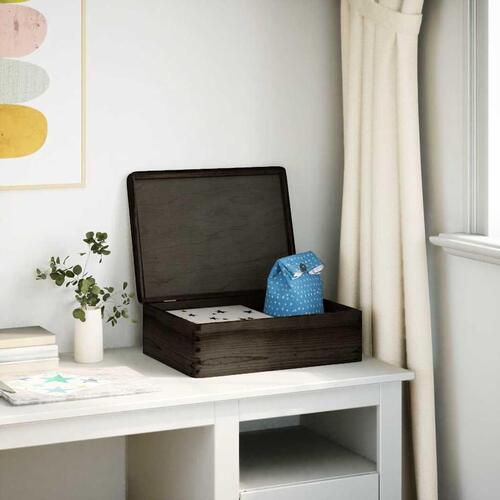Trækasse med låg sort 40x30x13 cm massivt træ fyrretræ