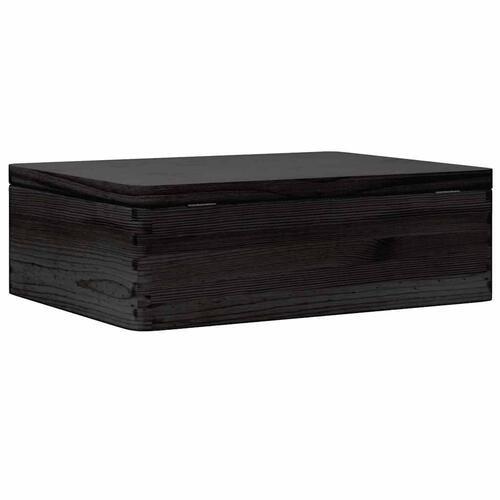 Trækasse med låg sort 40x30x13 cm massivt træ fyrretræ