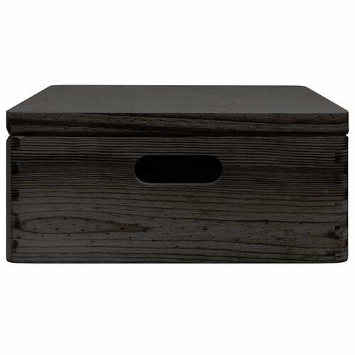 Trækasse med låg og håndtag sort 40x30x13cm massivt fyrretræ