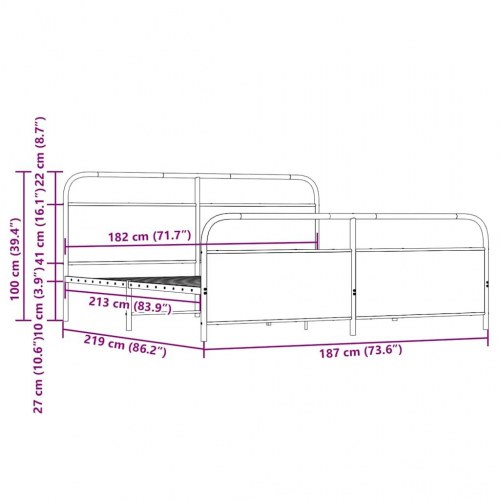 Sengeramme 183 x 213 cm - metal og sonoma-eg