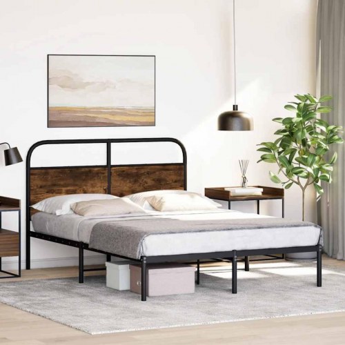 Sengeramme 120 x 190 cm uden madras med sengegavl - røget eg