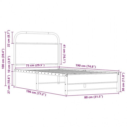 Sengeramme 75 x 190 cm - sonoma-eg
