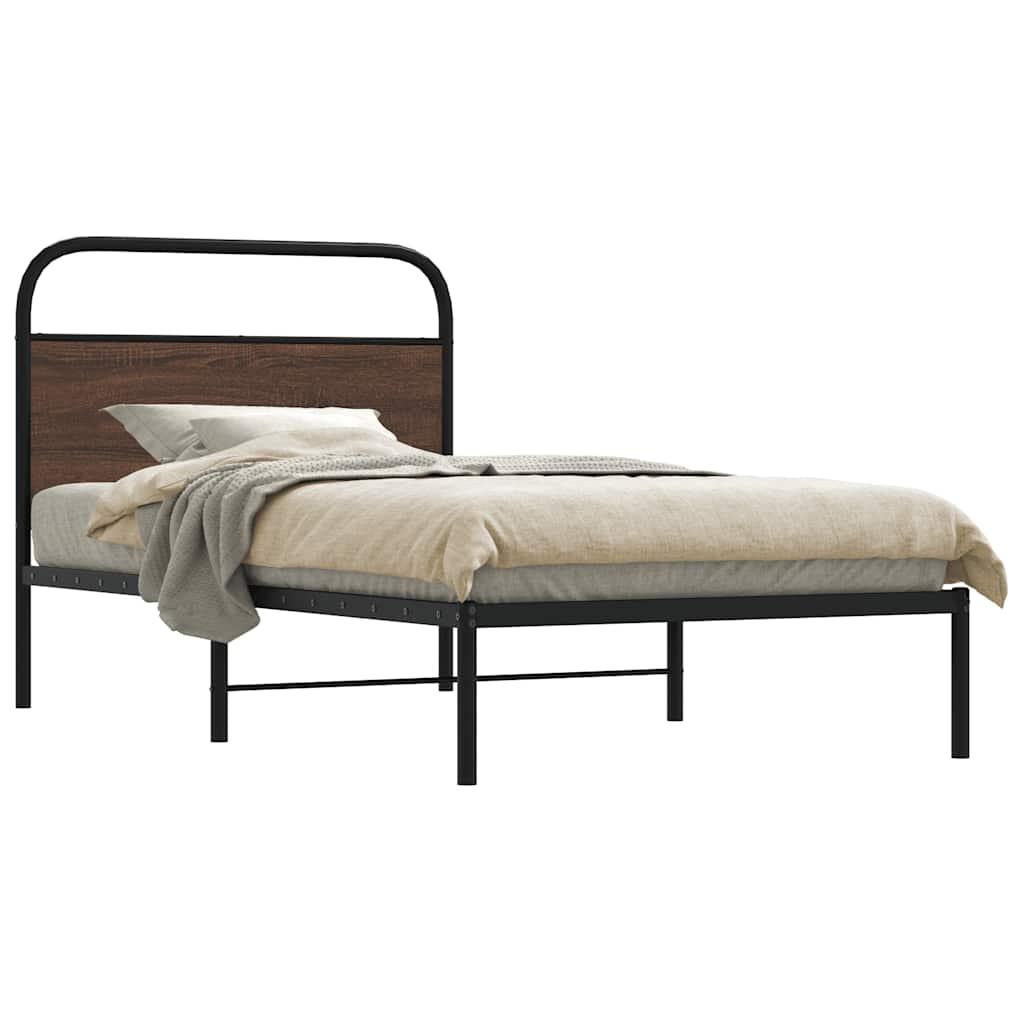 Sengeramme Uden Madras Metal Etræsfarve Brun Eg - med hovedgærde / 107 x 203 cm