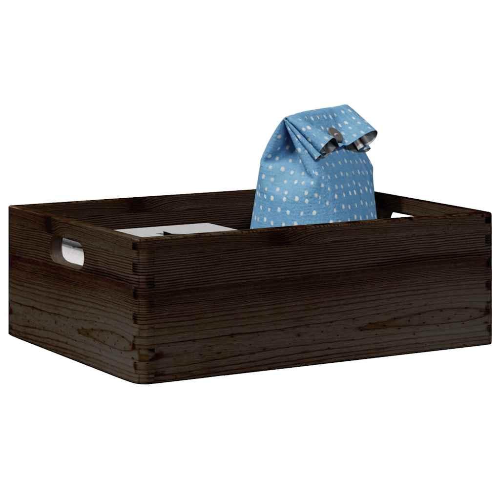 Trækasse Med Håndtag Sort 40x30x13 Cm Massivt Træ Fyrretræ