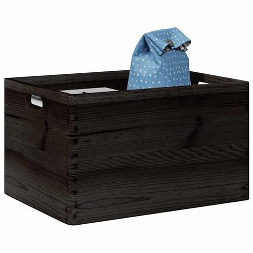 Trækasse med håndtag sort 40x30x23 cm massivt træ fyrretræ