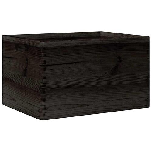 Trækasse med håndtag sort 40x30x23 cm massivt træ fyrretræ