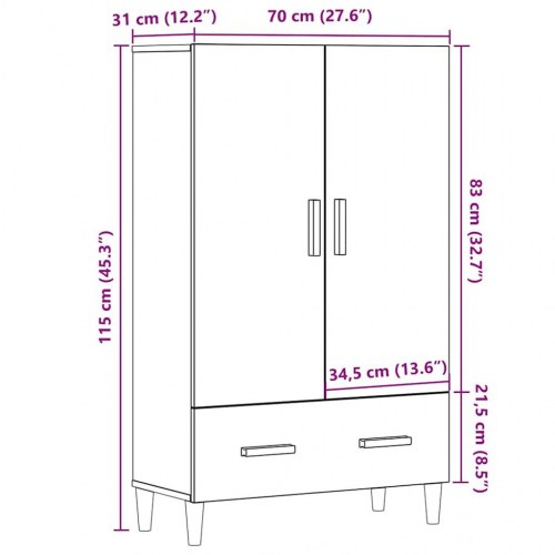 Skab 70 x 31 x 115 cm - artisan egetræsfarve