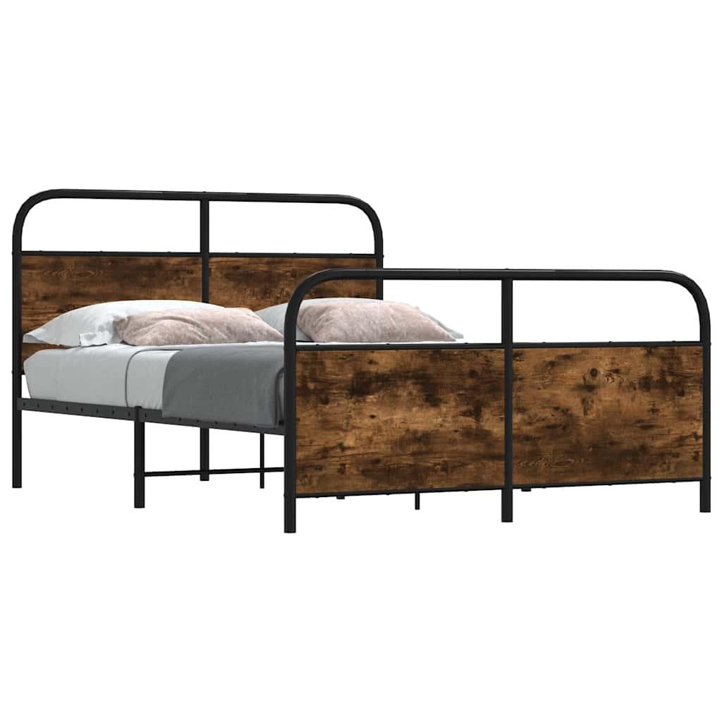 Sengeramme Uden Madras Metal Etræsfarve Røget Eg - med hovedgærde og fodgærde / 137 x 190 cm