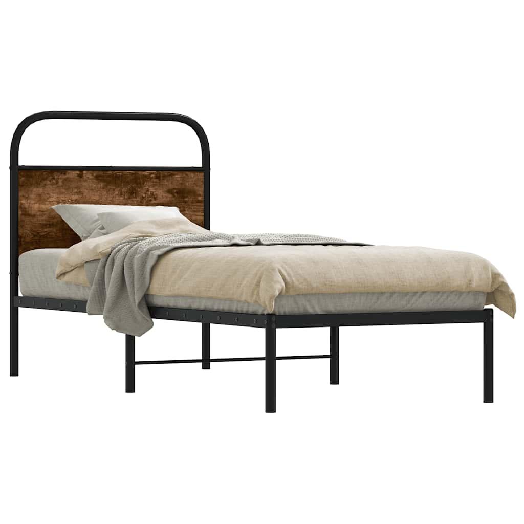 Sengeramme 75x190 Cm Uden Madras Konstrueret Træ Røget Eg