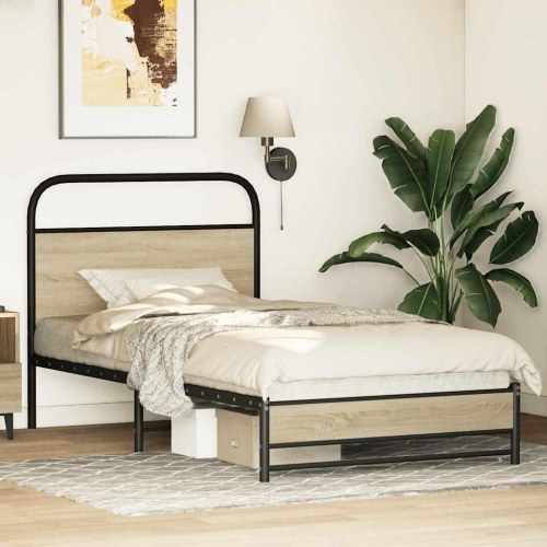 Sengeramme 90 x 190 cm med sengegavl uden madras - sonoma-eg