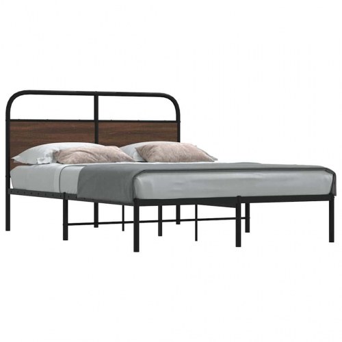 Sengeramme 140×190 cm - stål og brunt egetræ look med sengegavl
