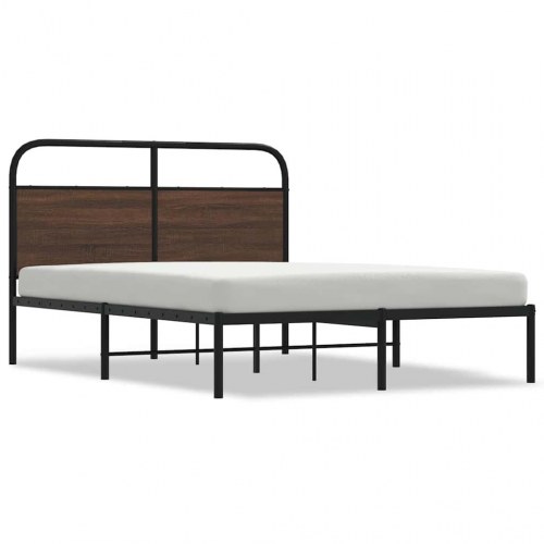 Sengeramme 140×190 cm - stål og brunt egetræ look med sengegavl