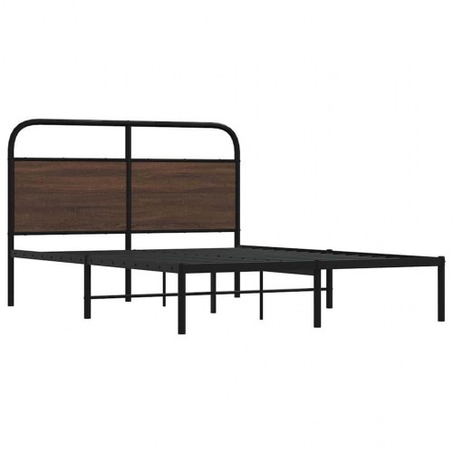 Sengeramme 140×190 cm - stål og brunt egetræ look med sengegavl