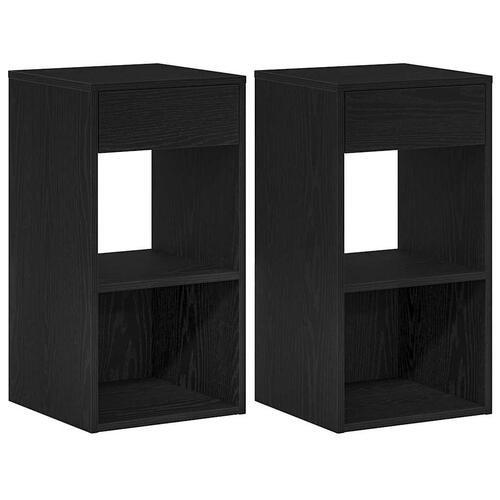 Sengeborde med skuffe 2 stk. 35x34x66,5 cm sort-eg