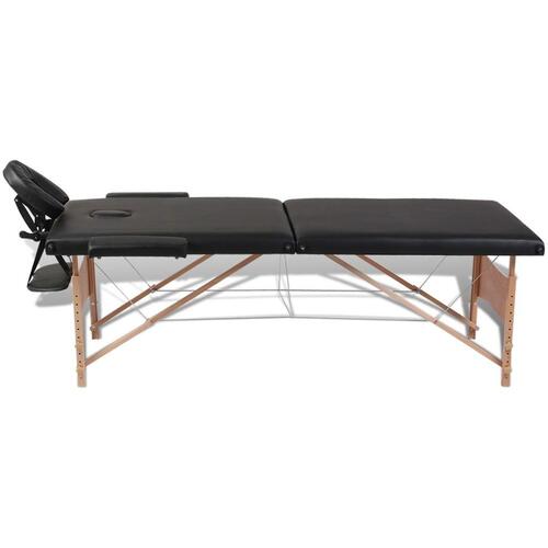 Sammenfoldeligt massagebord med træstel 2 zoner sort