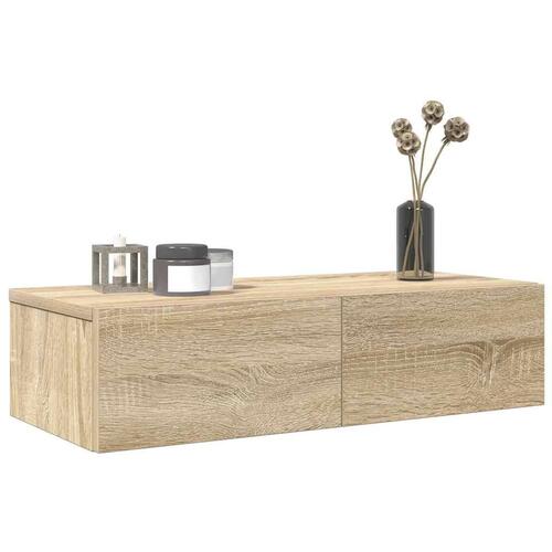 Væghylde med skuffer 60x26,5x15 cm konstrueret træ sonoma-eg