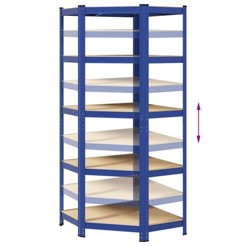 Opbevaringsreol 5 hylder stål og konstrueret træ blå