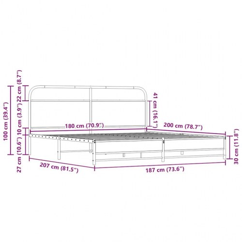 Sengeramme uden madras 180 x 200 cm med sengegavl - sonoma-eg